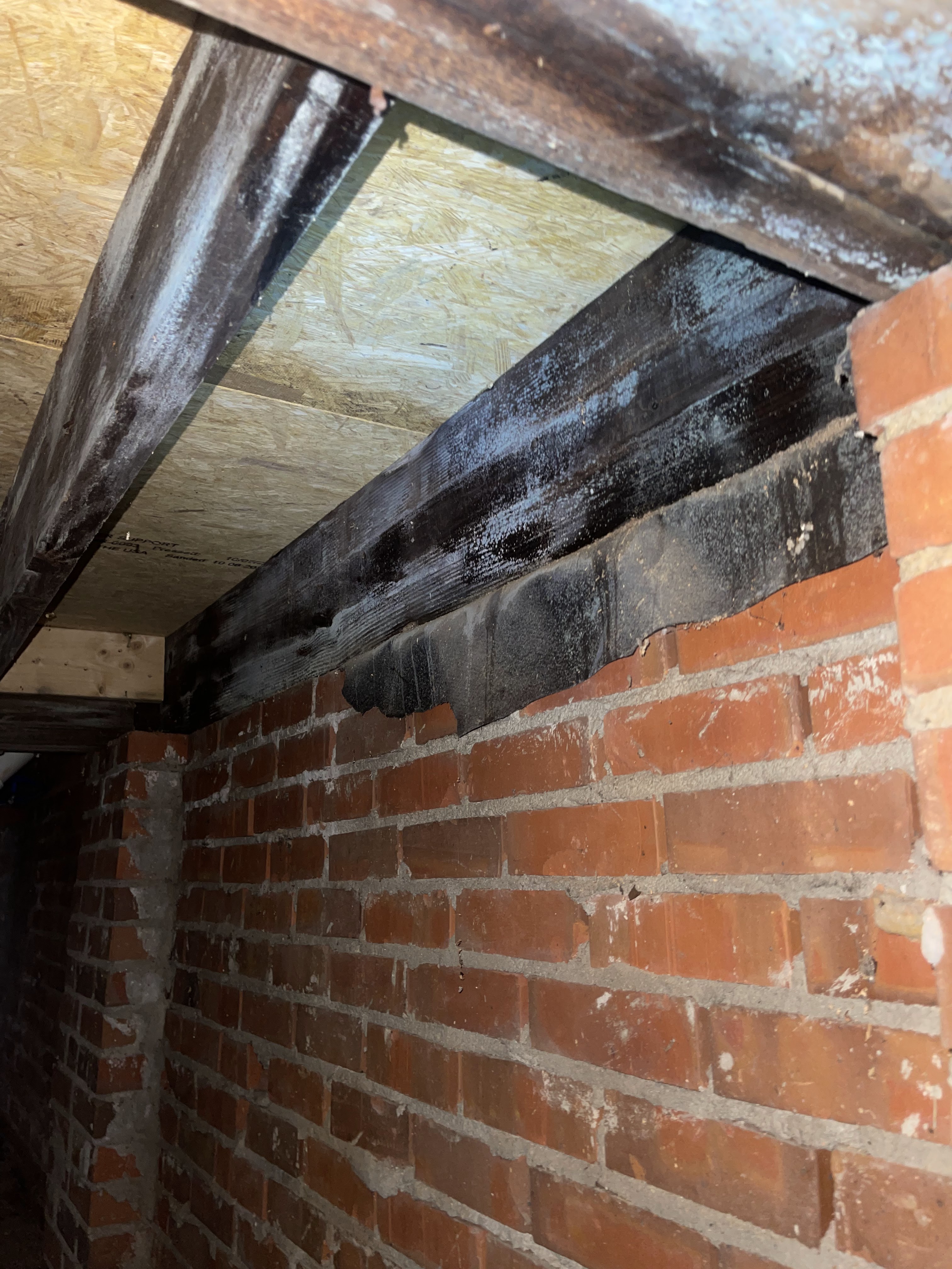 Crawlspace encapsulation — walls and floor wrapped in white poly